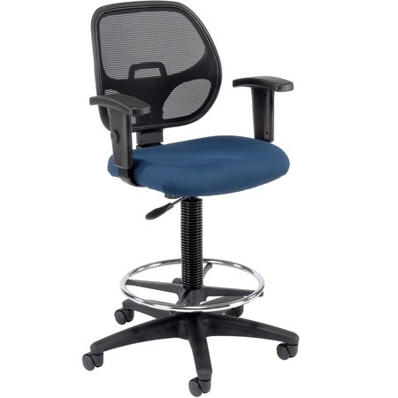 GLOBAL INDUSTRIAL Drafting Stool, Fabric, Blue, Adjustable Arms, Mid Back 695262BL
